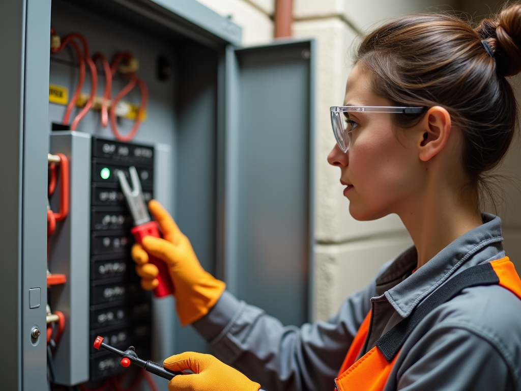 Safety gear and insulated tools for electrical work.