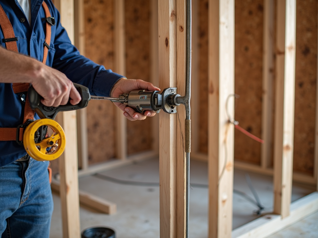 Electrician using fish tape