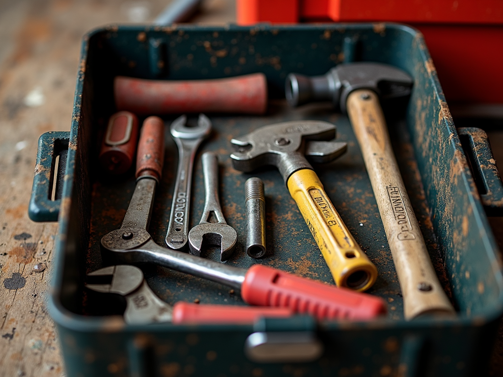 Contractor's toolbox with essential tools.