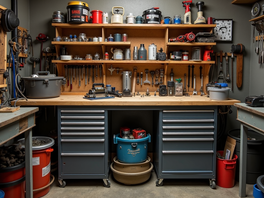 Image of an organized metalworking workbench.