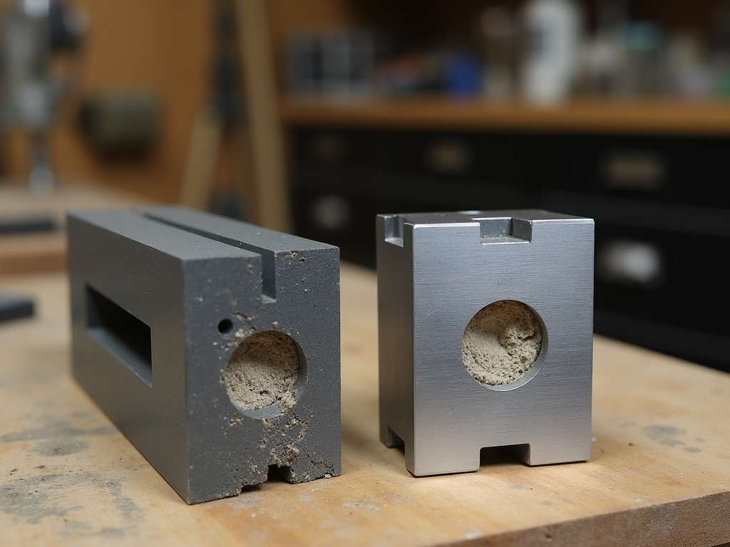 Comparison of damaged and new calibration blocks