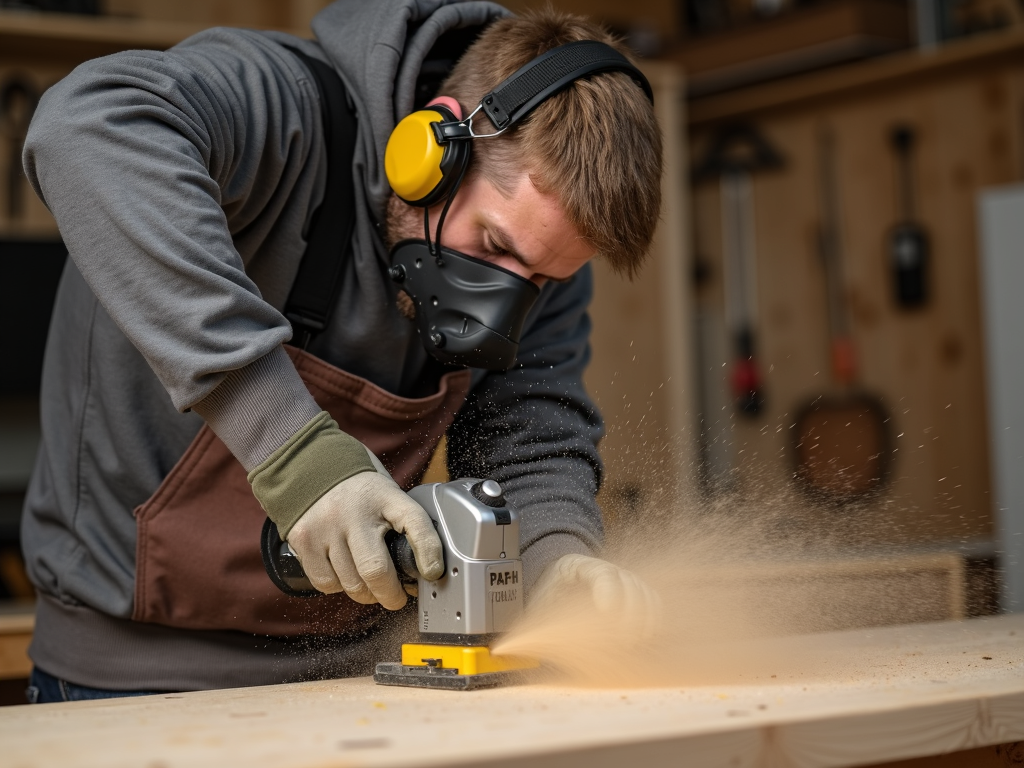 Advanced safety gear protects against dust and noise.