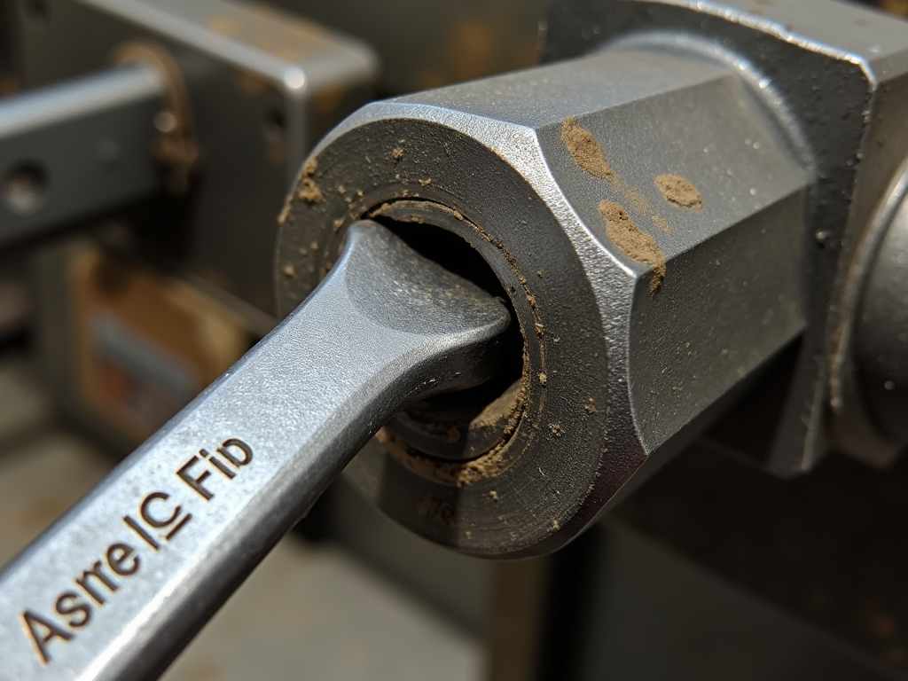 Box-end wrench loosening a bolt on a machine