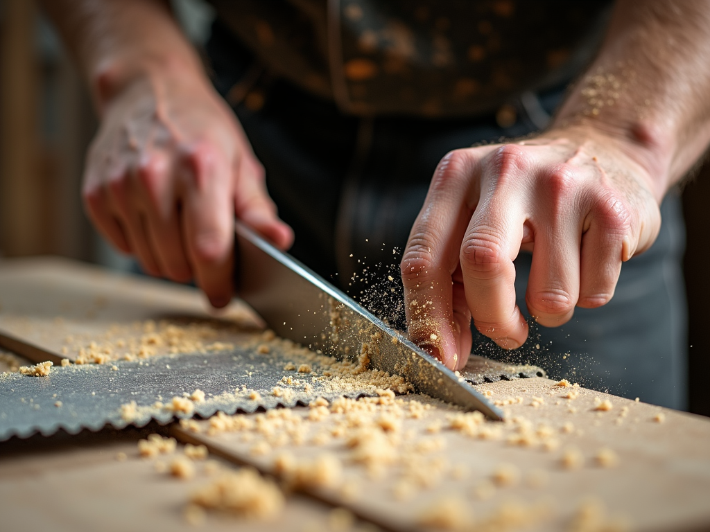 Sharpening a saw blade.