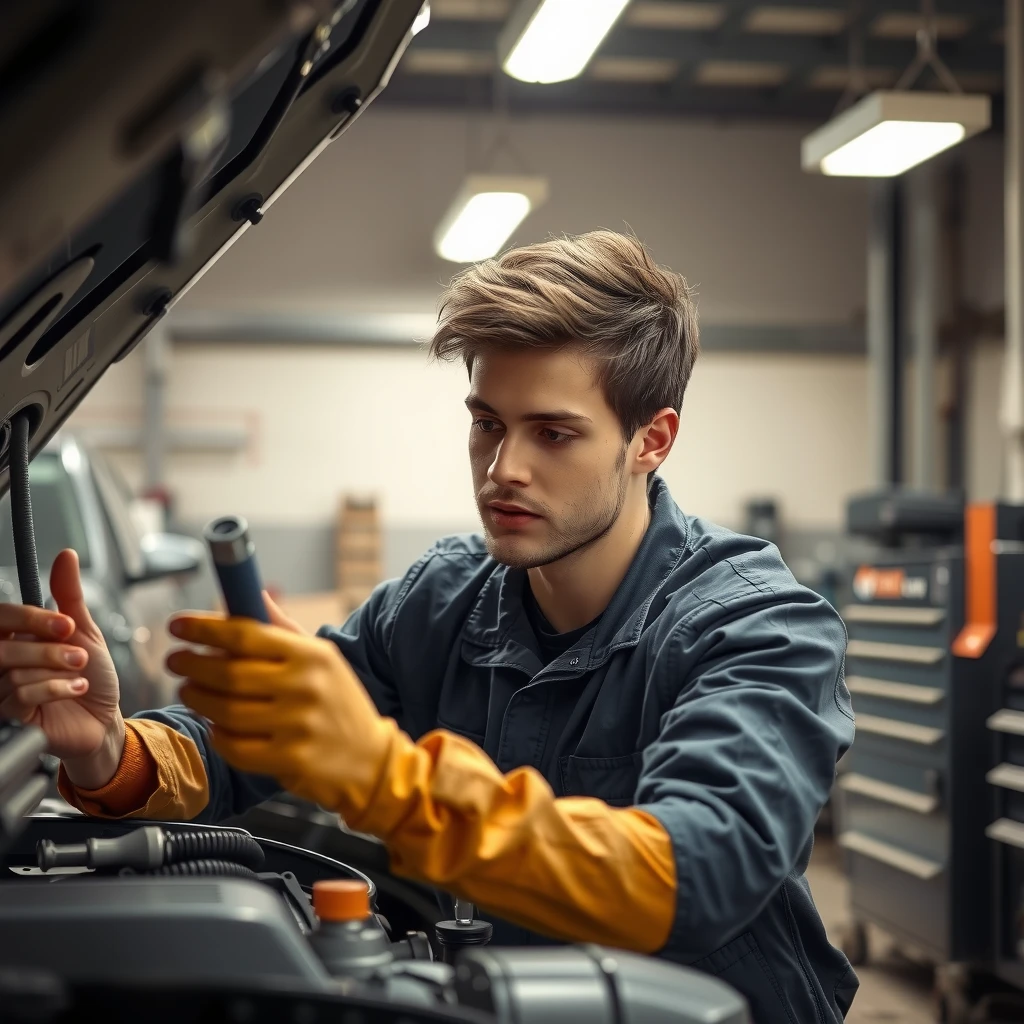 Mechanic comfortably using ergonomic tools in a garage