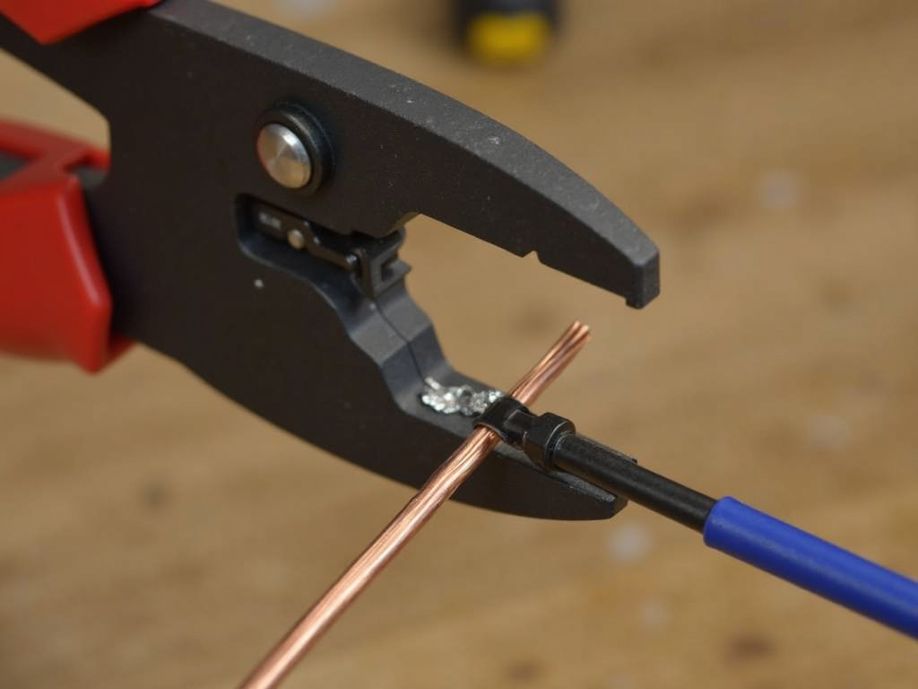 Using wire strippers on a copper wire