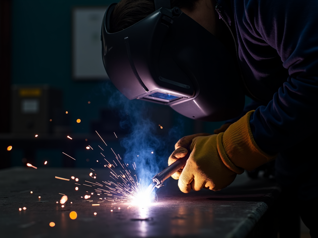 Welder joining metal pieces