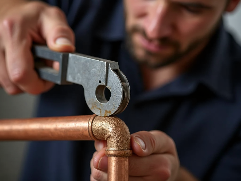 Plumber using pipe cutter