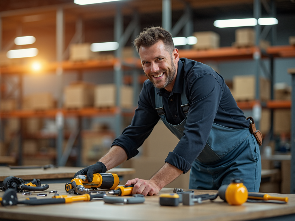 Worker with ergonomic tools at day’s end