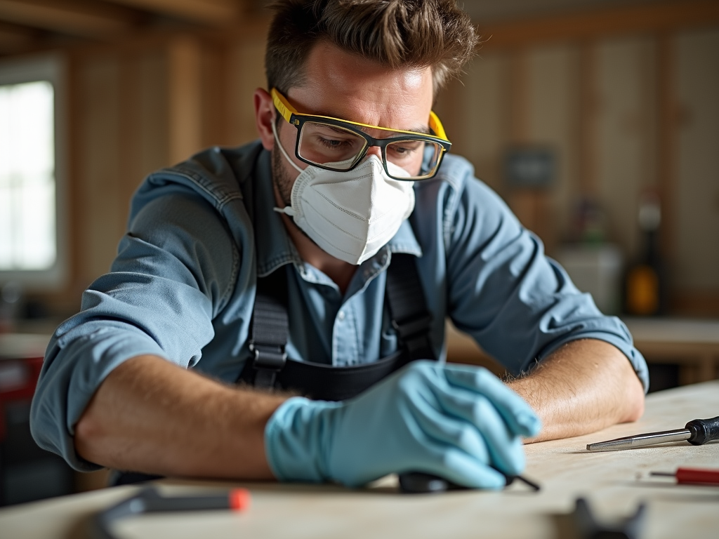 DIYer wearing safety gear while working on a project