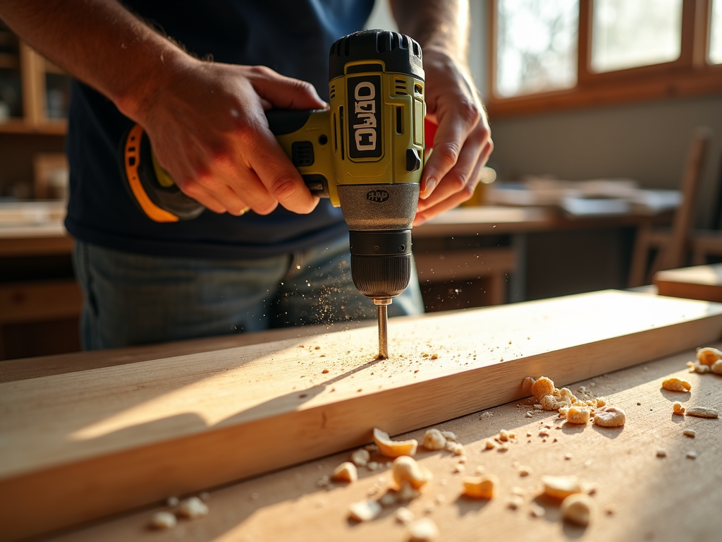 Using a cordless drill on wood