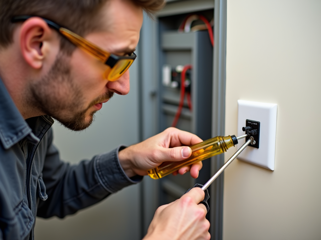 Homeowner safely working on outlet with insulated tools