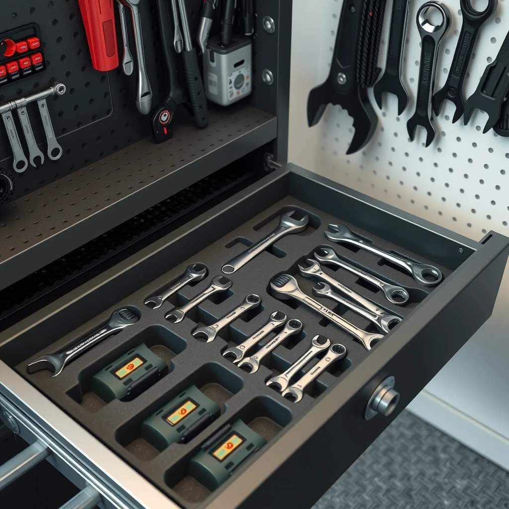 Organized storage for wrenches in a tool drawer and on pegboard