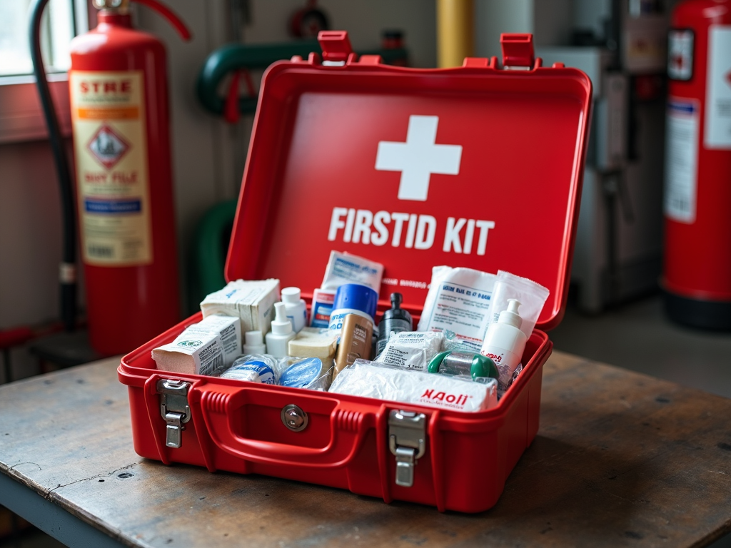 Essential emergency equipment in a workshop