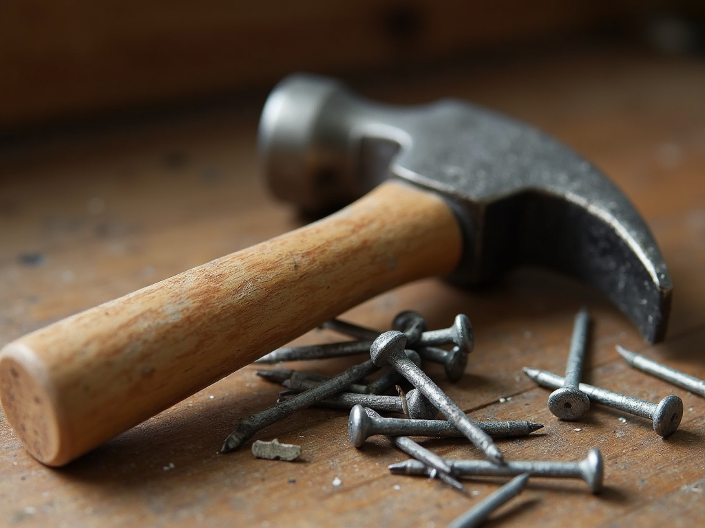 A classic claw hammer, a staple in every workman's toolkit.