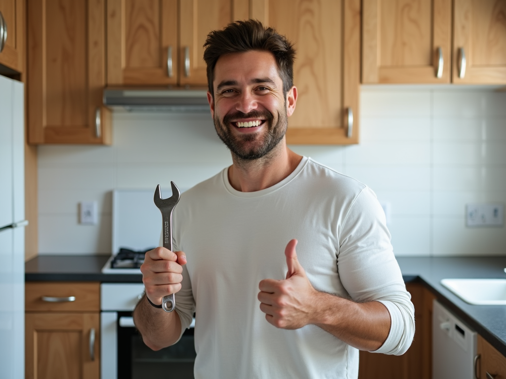 Happy homeowner with wrench