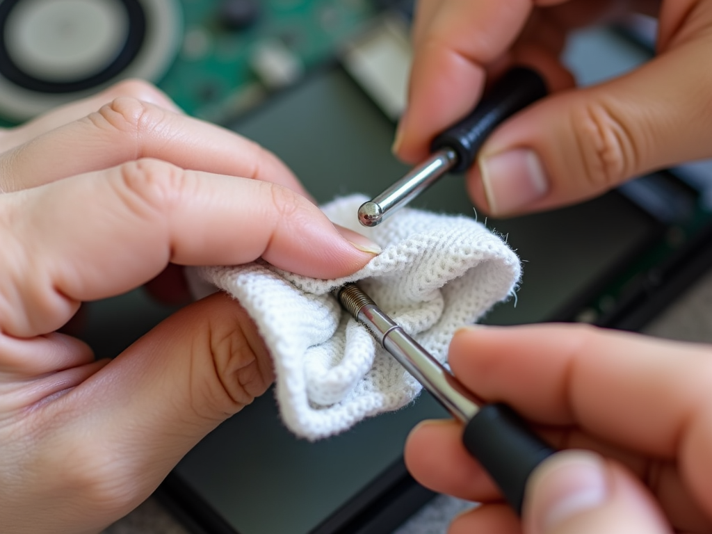 Cleaning a screwdriver with a cloth