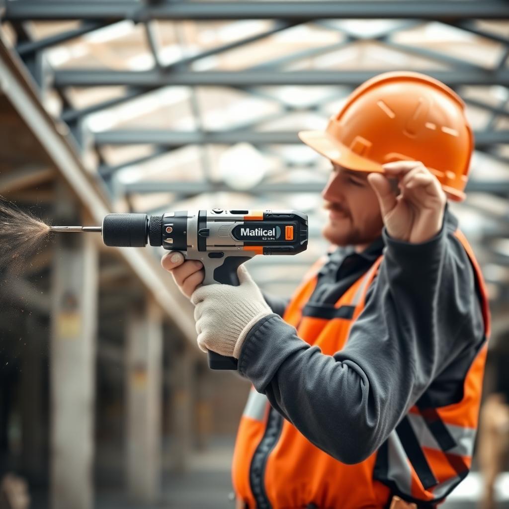 Modern cordless drill in use