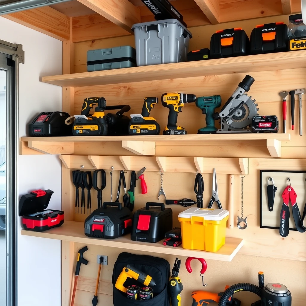 French cleat tool storage wall in a compact workshop