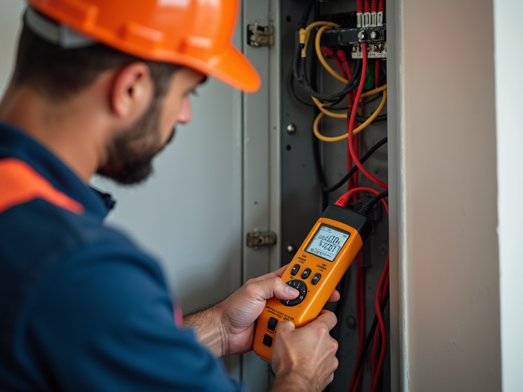 Electrician using voltage tester