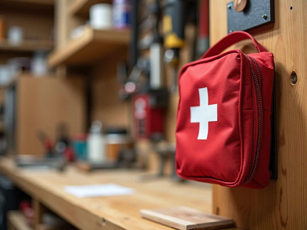 First aid kit in woodworking shop