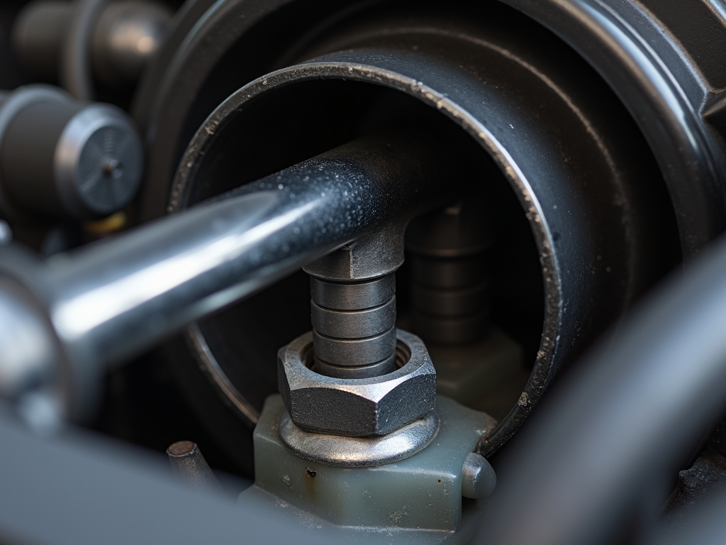 Open-end wrench tightening a nut in a tight space