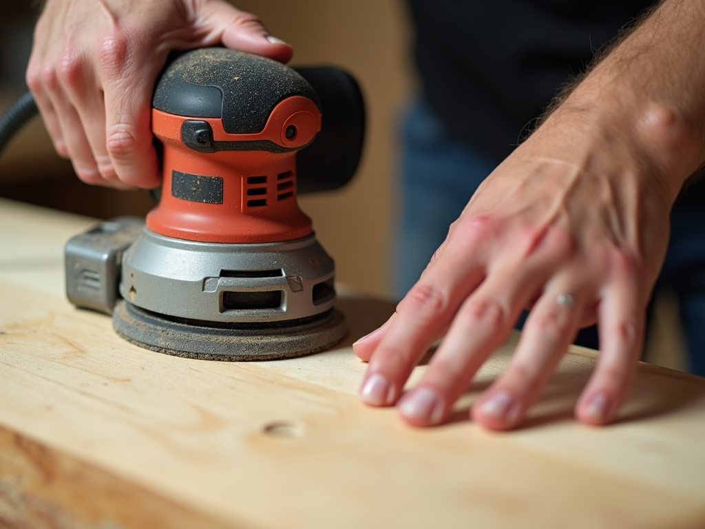 Sanding wood with a power sander