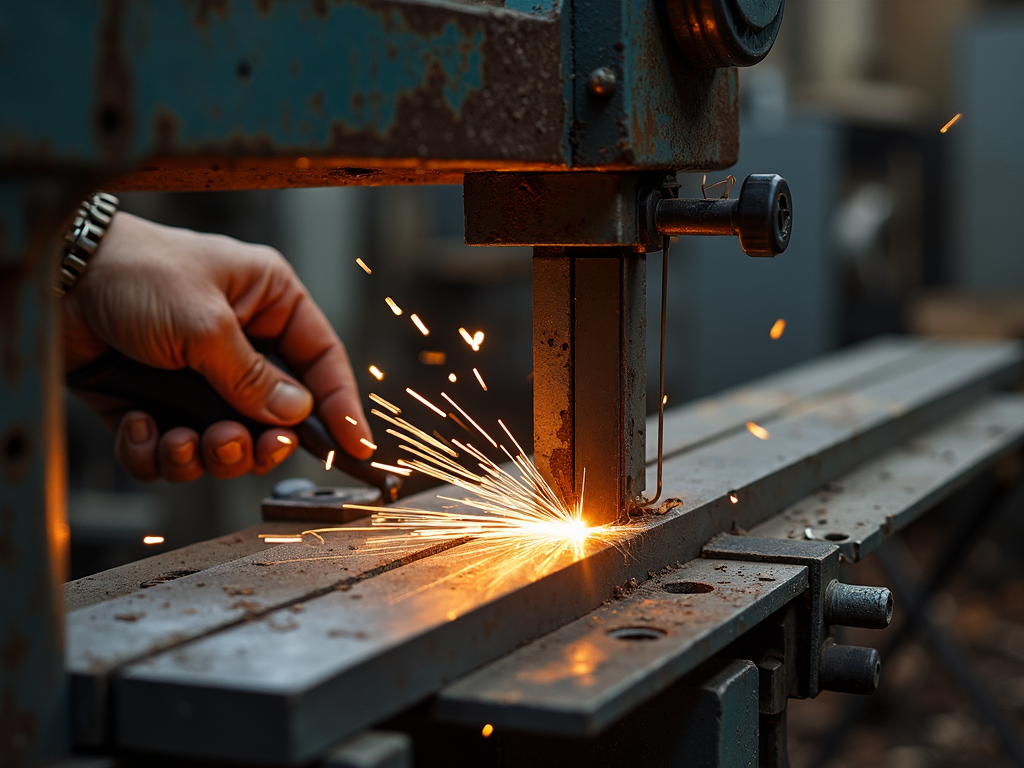 Band saw cutting metal bar