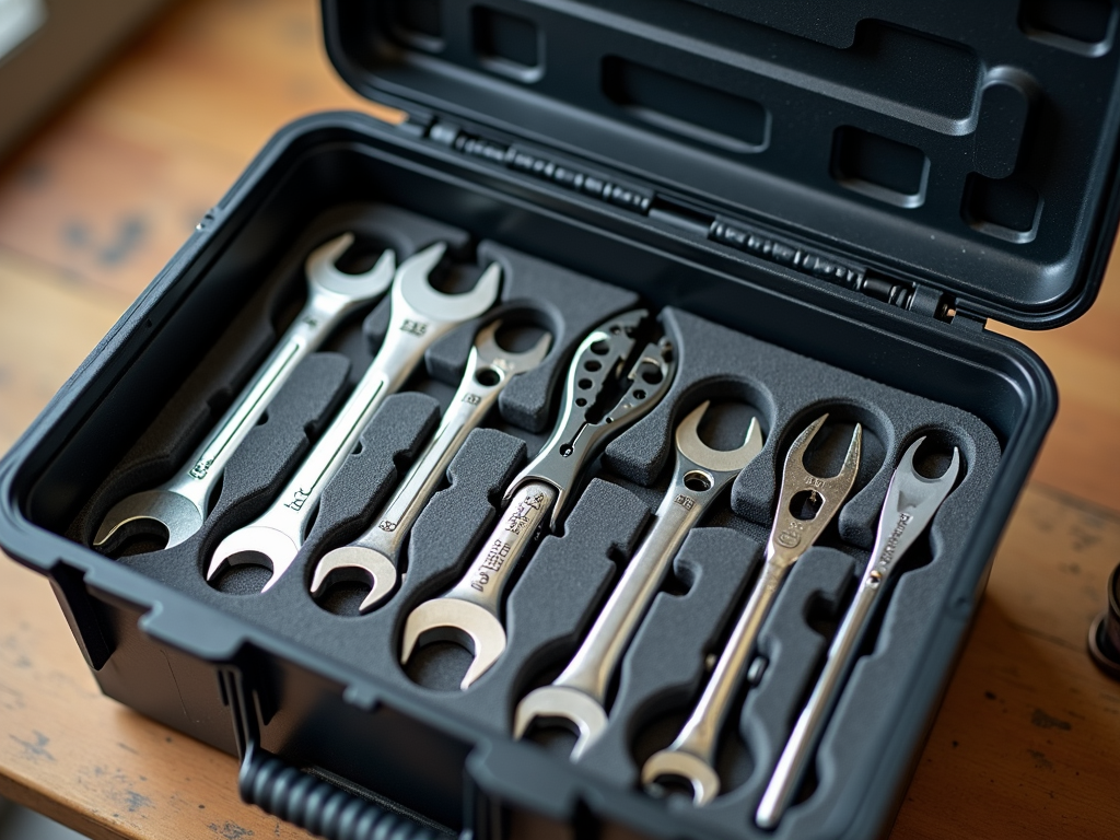Organized toolbox with tools in foam cutouts