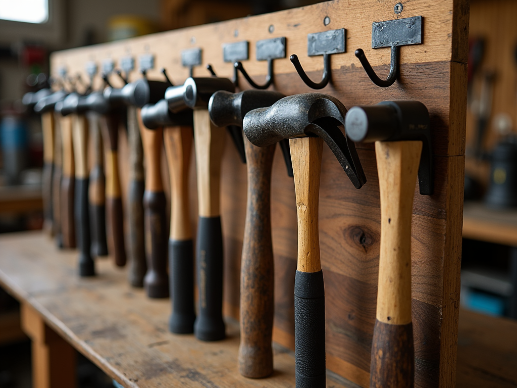 Organized tool rack with specialty hammers