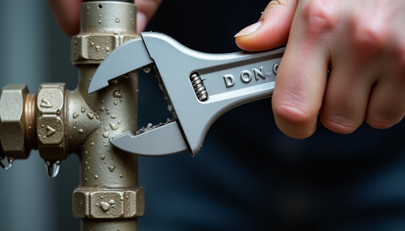 Adjustable wrench on a pipe