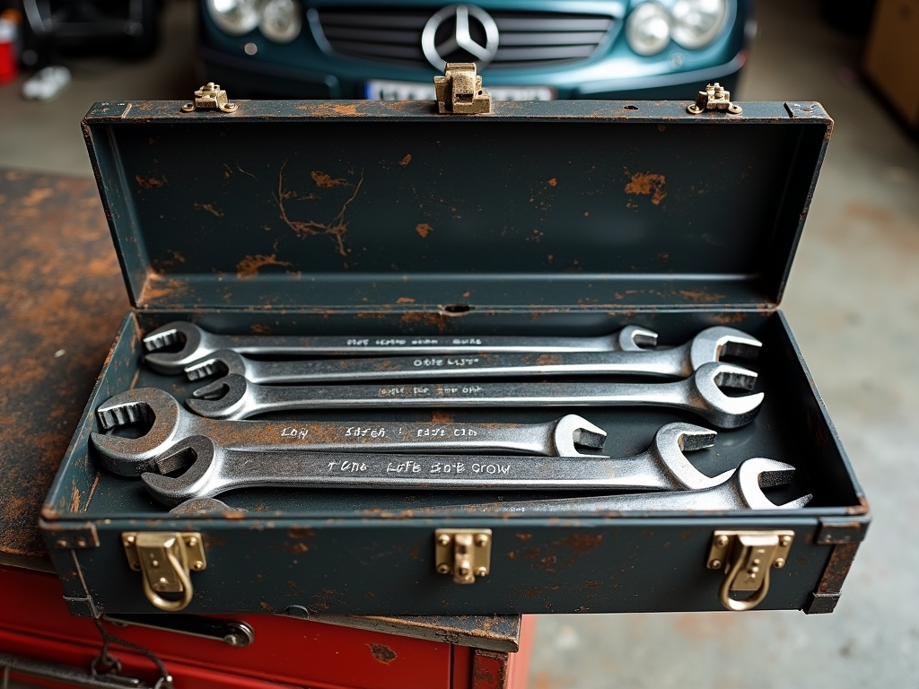 Organized toolbox with wrenches in a garage