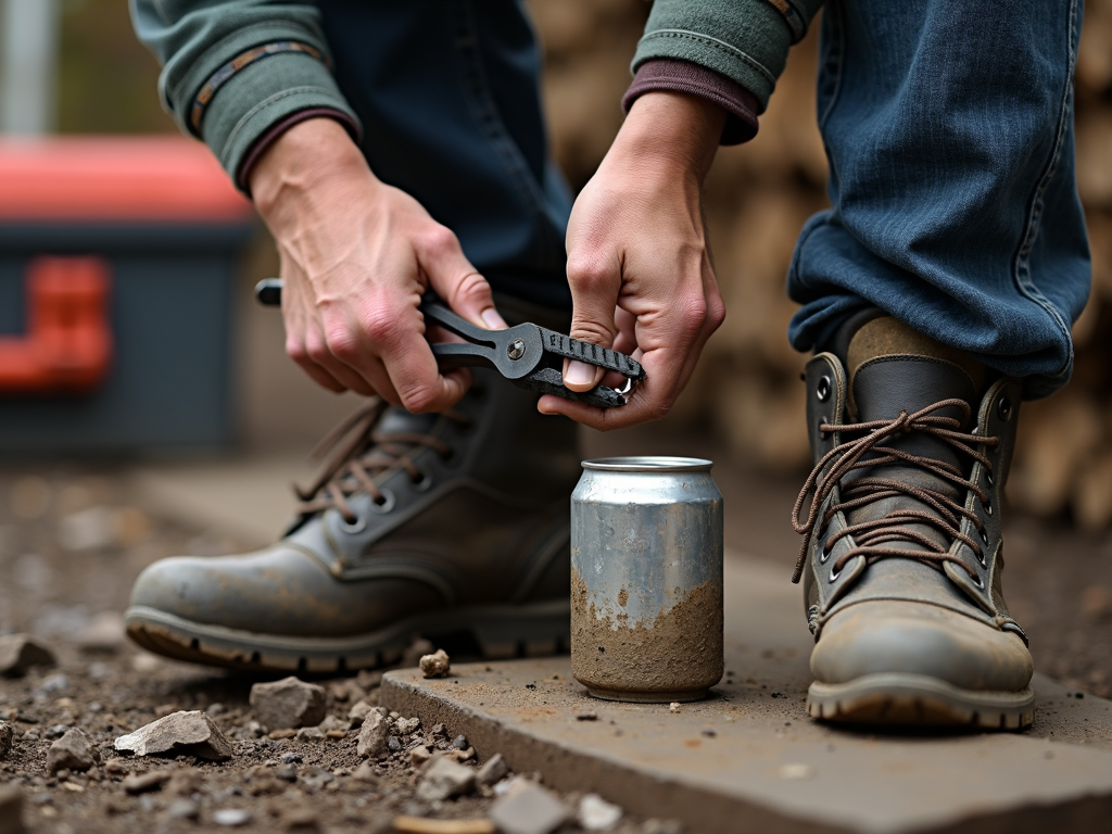 Oiling pliers with a can.