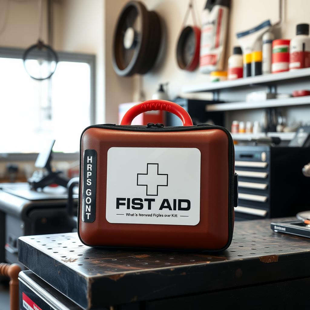 First aid kit in a workshop.
