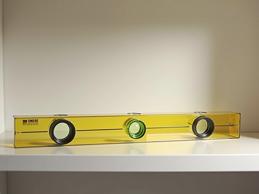 Checking the levelness of a shelf with a bubble level.