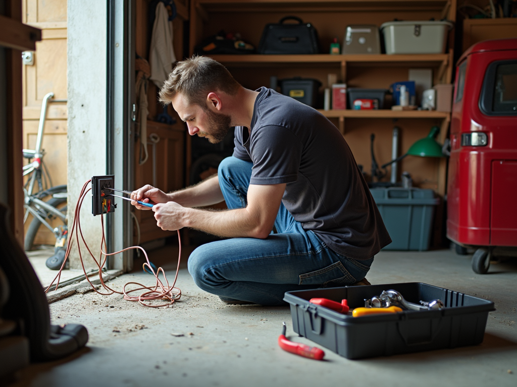 DIYer working on an outlet with tools