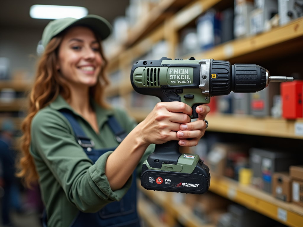 Worker testing an ergonomic drill in a store