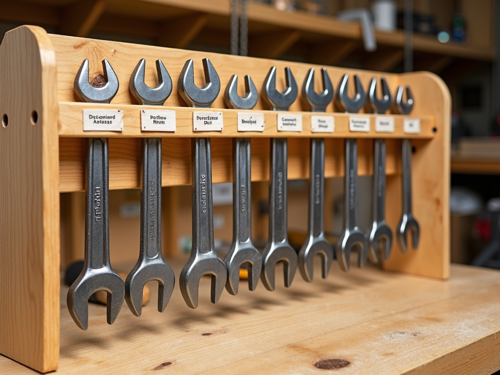 A labeled wrench rack.