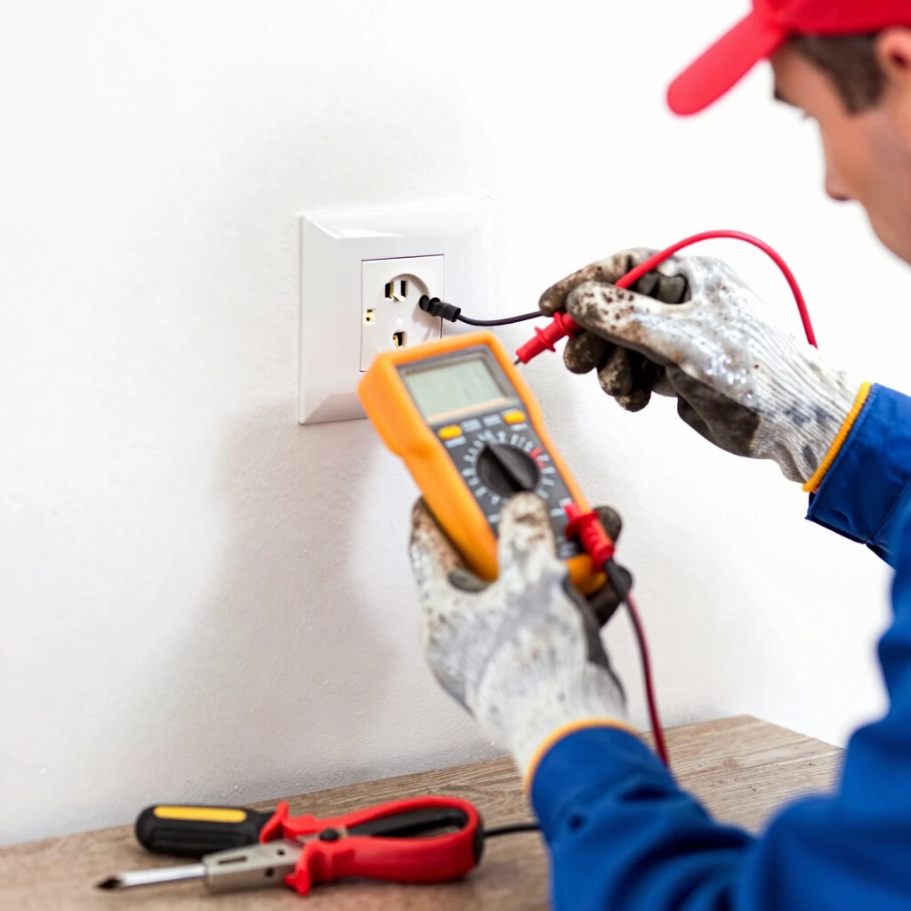 Handyman using electrical tools for outlet maintenance