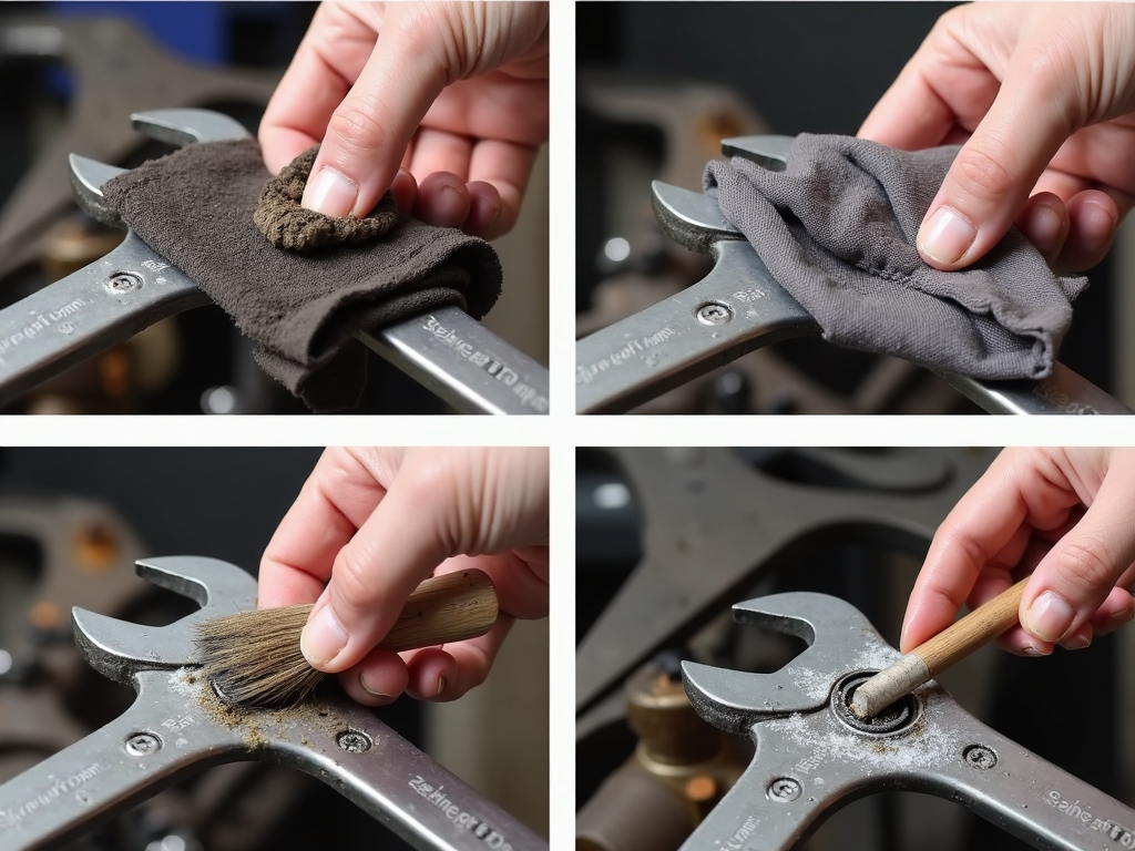 Step-by-step cleaning of a wrench