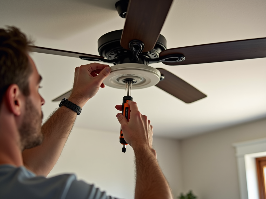 Installing a ceiling fan with electrical tools