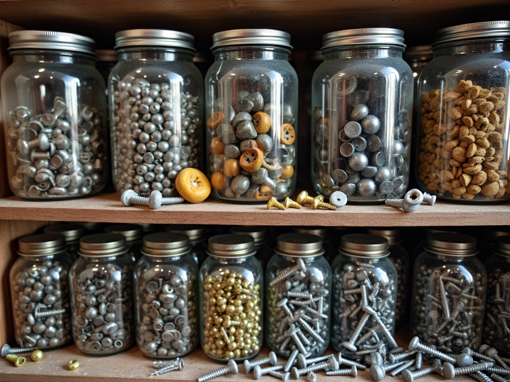 Jars used for organizing small workshop items.