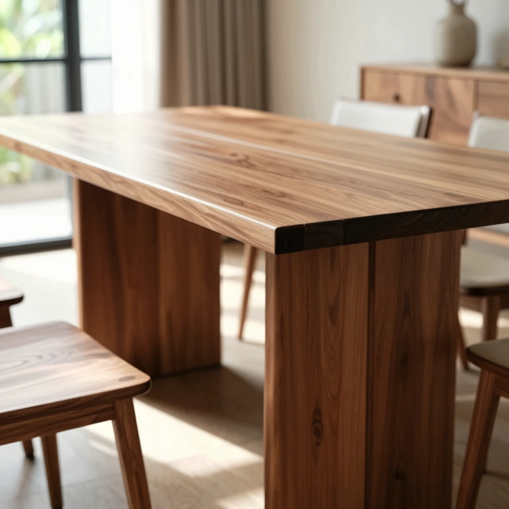 Finished wooden dining table from table saw project