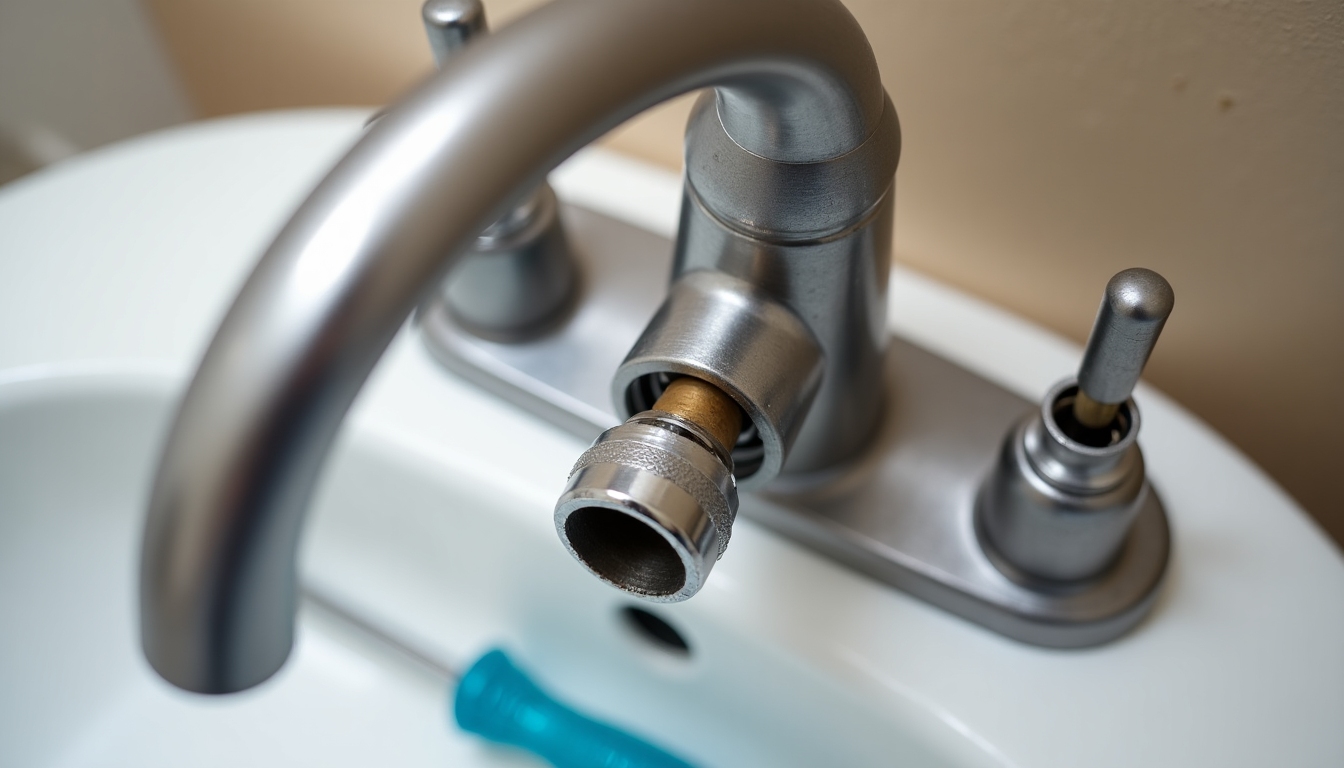 Disassembling a faucet to fix a leak.