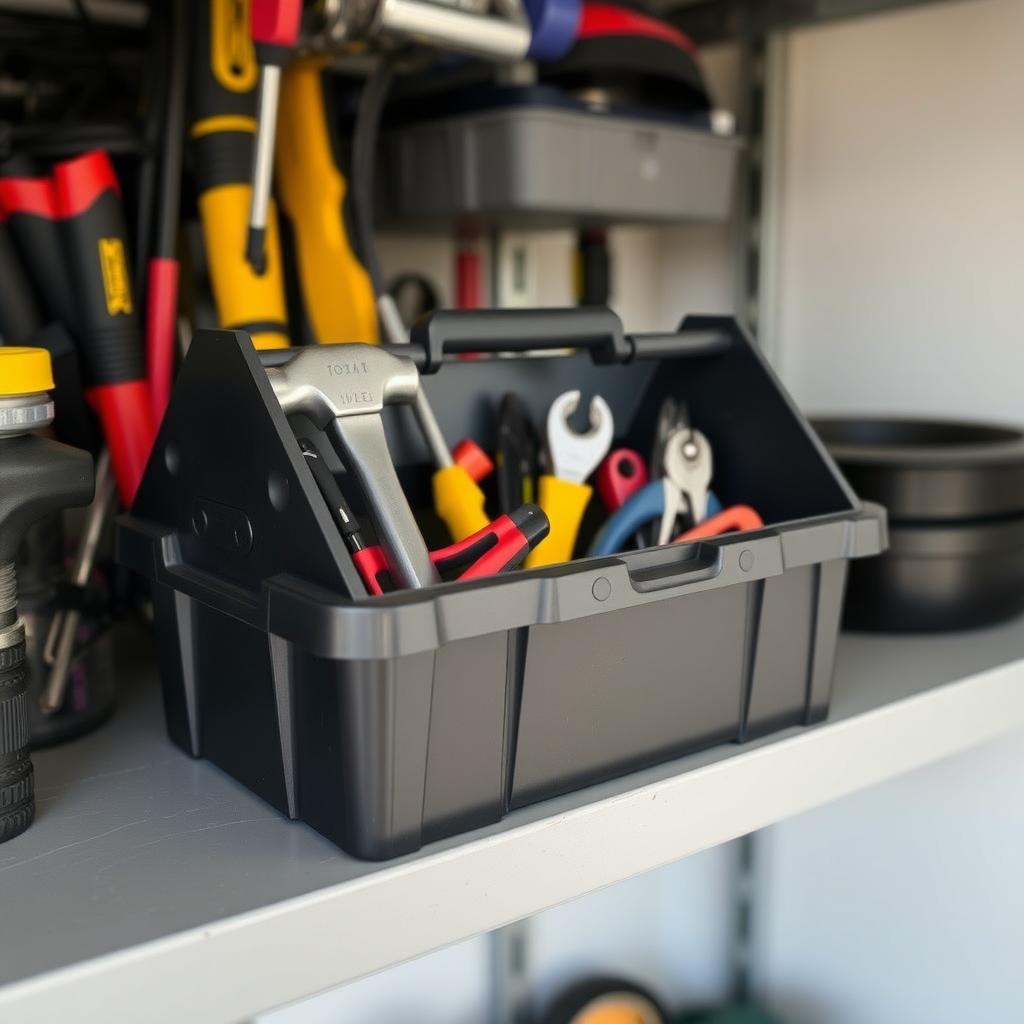 A compact toolbox containing essential hand tools for home use.