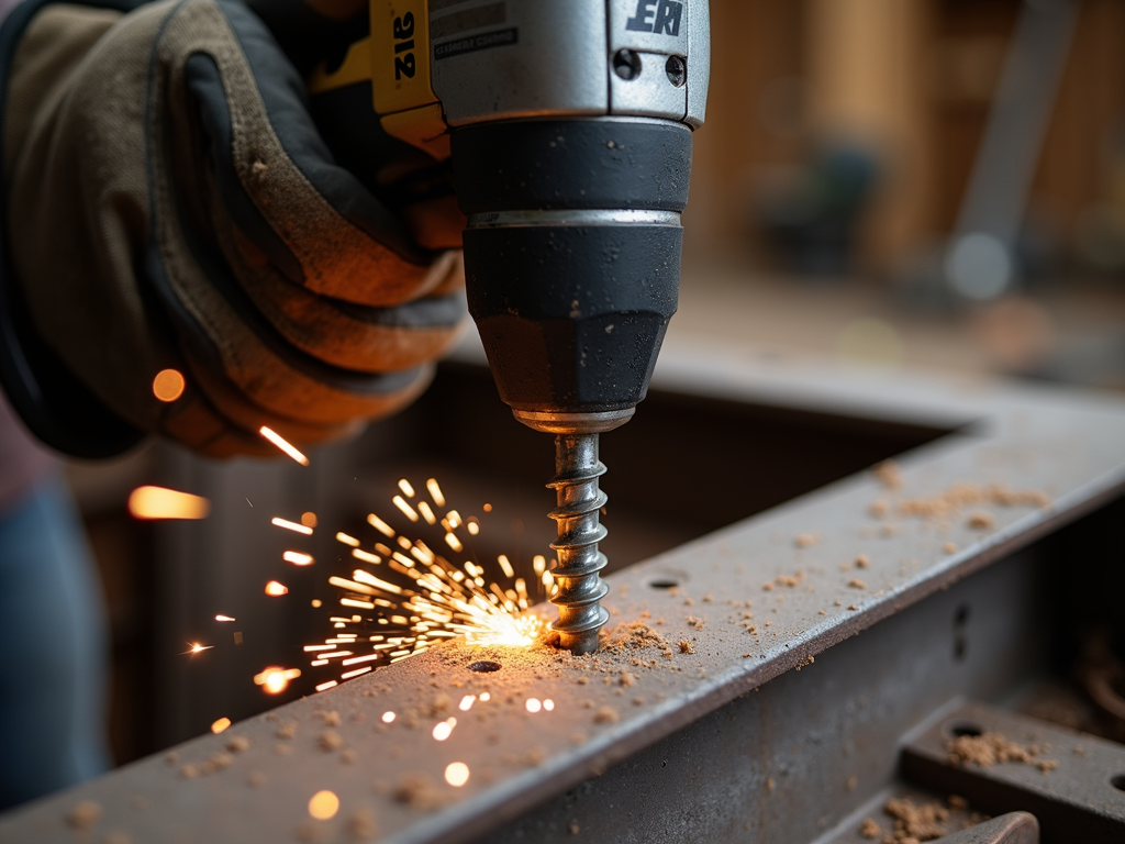 Impact driver driving a screw into metal