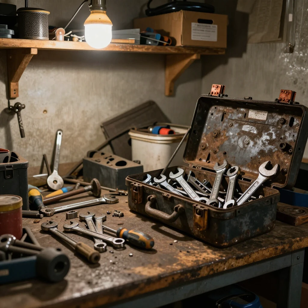 Cluttered workshop scene highlighting the need for better tool organization