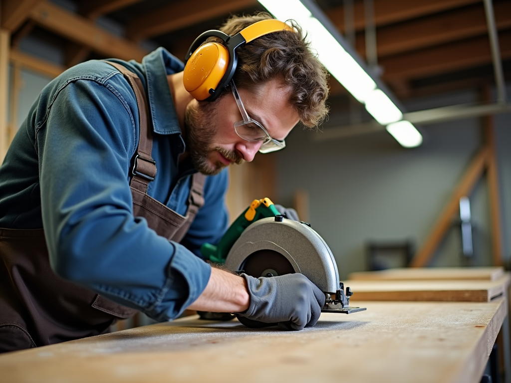 Workman practicing safety while using tools