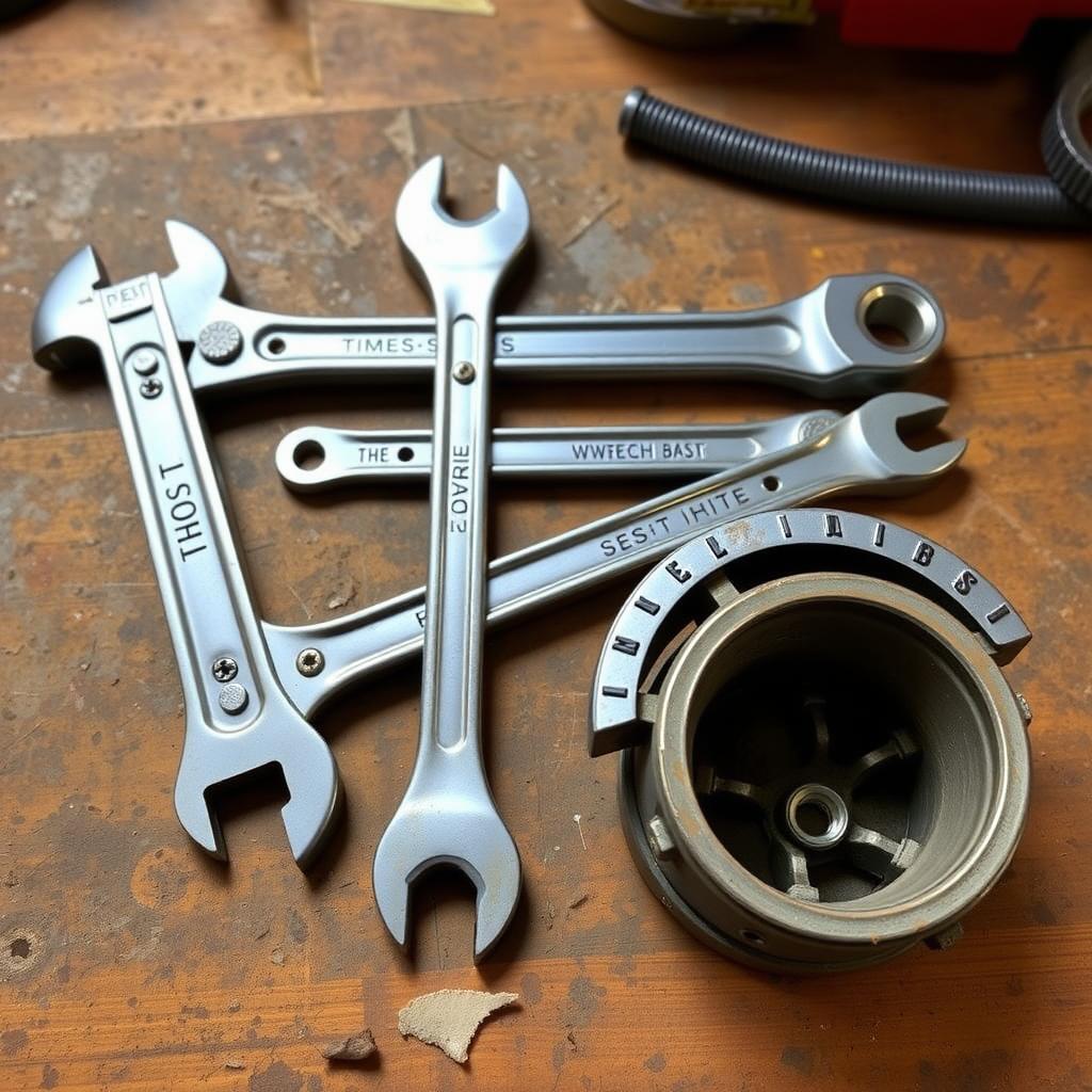 Collection of wrenches for plumbing tasks.
