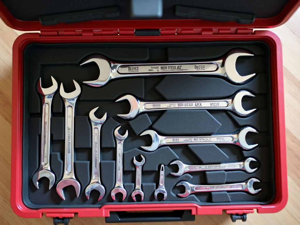 A wrench organizer in a toolbox.